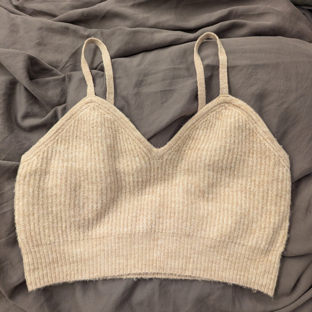 Cream Ribbed Knit Bralette